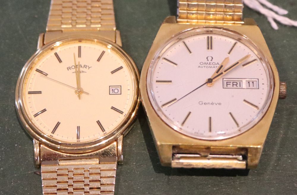 A gentlemans early 1970s steel and gold plated Omega automatic wrist watch, movement c.1022 and a Rotary quartz watch.